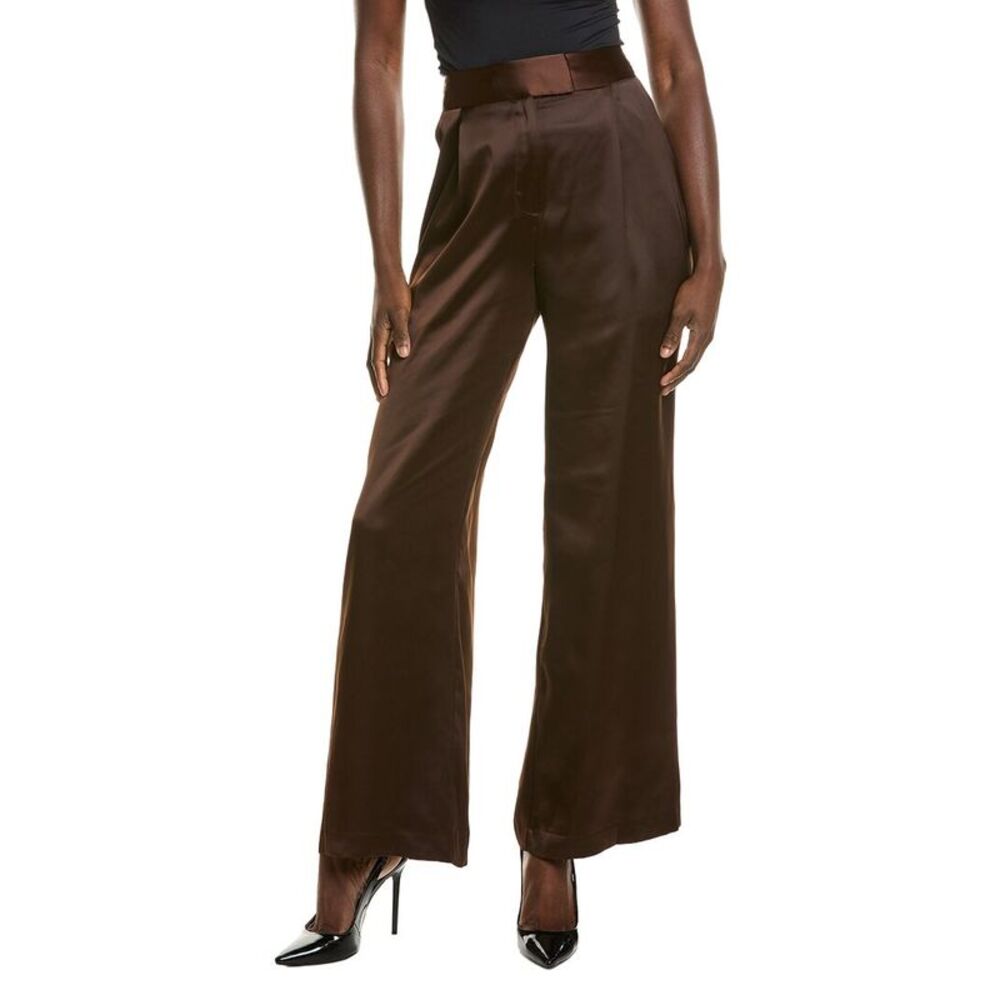 Halston Womens Wide Leg Satin Trouser